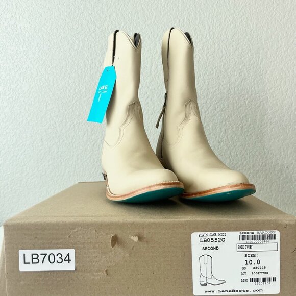 Lane PLAIN JANE Womens Cowboy Boots 10 Ivory Western Midi Boots Cowgirl Short - Picture 10 of 11